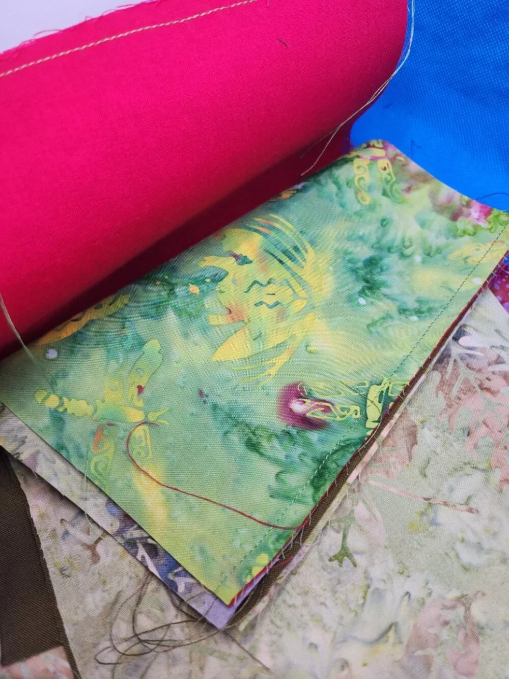 Lot 107 Fabric Pieces Batik and  Solid Assorted Colors Patterns Size